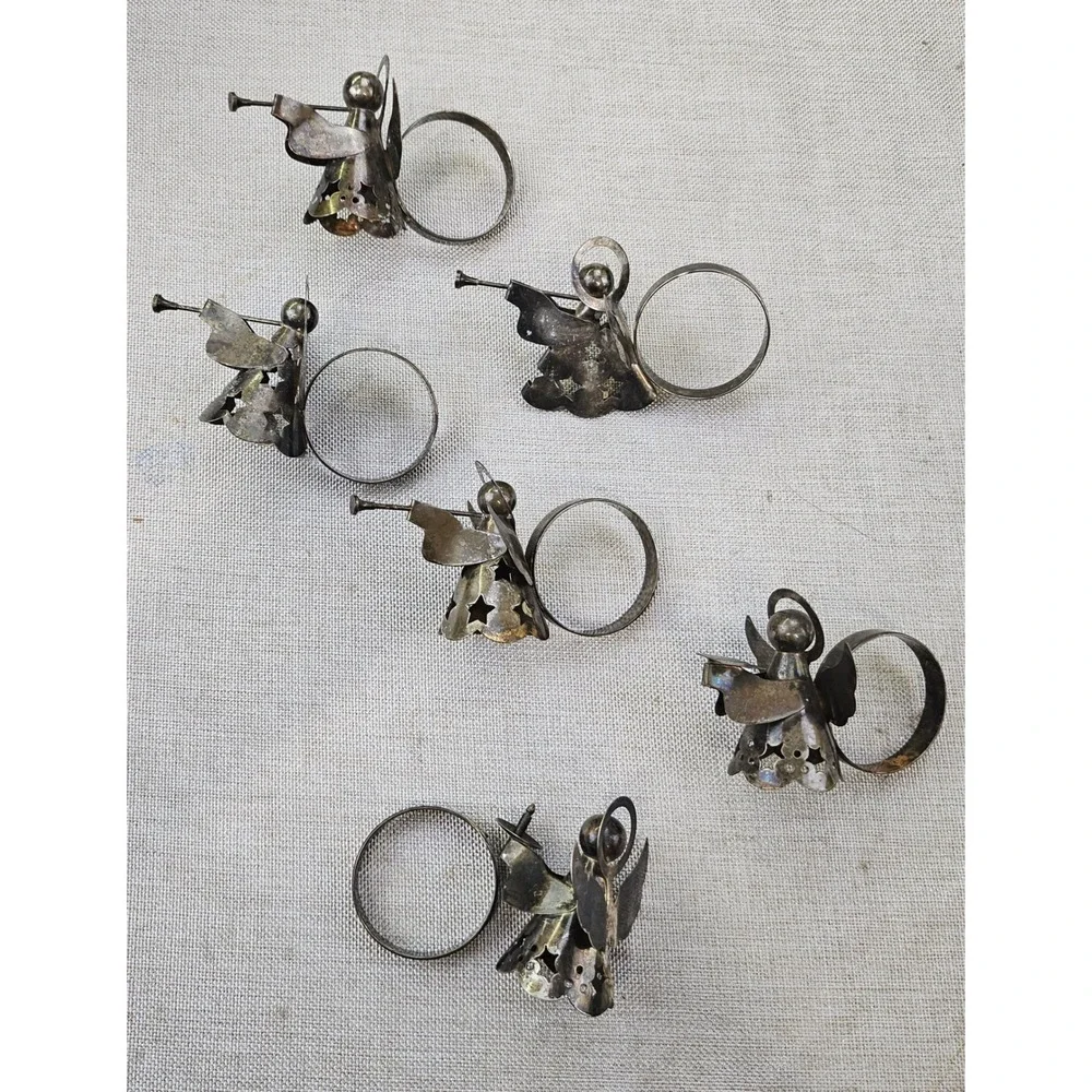 Angel Napkin Rings Set of 6 Silver Tone Vintage Trumpeting Holiday Christmas